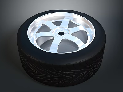 Car Tire With Black Tread And Silver Multi Spoke Rim Design 3d model
