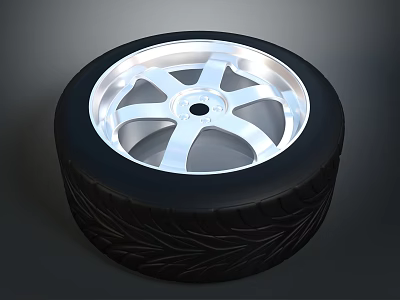 Car Tire With Black Tread And Silver Multi Spoke Rim Design 3d model