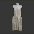 Beige Strapless Linen Dress with Pleated Design on White Mannequin and Simple Style