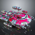 Sci Fi Spaceship 3D Model With Red And Silver Exterior Multiple Engines And Circular Hull 3d model