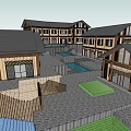 Traditional Style Commercial Street With Traditional Buildings Courtyards And Water Features