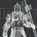 Game and Movie Character in Armored Suit With Cross Emblem Holding Battle Axe