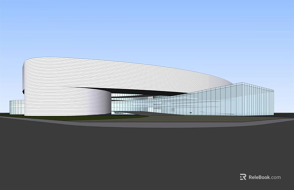 Modern Architecture Building With Curved Exterior And Glass Curtain Wall Design Under Blue Sky 3d model 