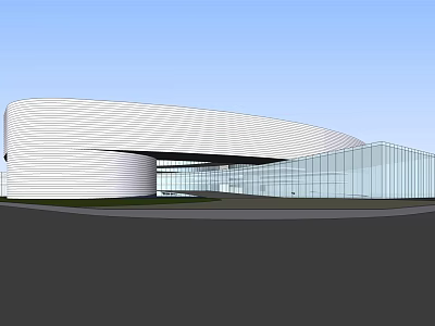Modern Architecture Building With Curved Exterior And Glass Curtain Wall Design Under Blue Sky 3d model