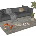 Brown Leather Two Seater Sofa With Throw Blanket Decorative Pillow Potted Plant Fruits And Book