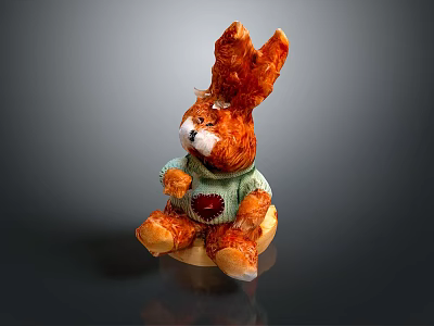 Stuffed Rabbit Doll With Brown Ears Light Green Sweater Red Heart Pattern And Yellow Base 3d model