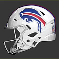 White Football Helmet With Red And Blue Stripes Buffalo Logo And Chrome Facemask Design