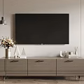 Modern Minimalist TV Stand With Flat Screen TV Pendant Lights And Decorative Items