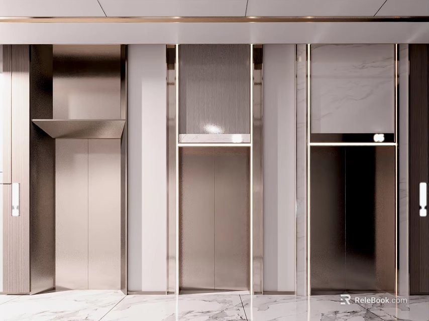 Luxury Modern Elevator Interior With Metallic Doors And Marble Floor Design 3d model 