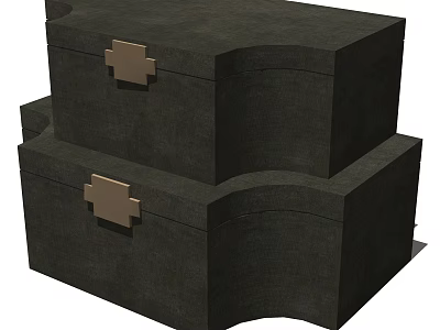 Stylish Decorative Ornament Set With Stacked Dark Boxes And Metal Clasps 3d model
