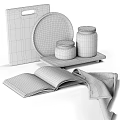 Elegant Decorative Ornament Set With Wooden Tray Marble Plate White Jars Open Book And Linen Cloth