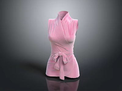 Elegant Pink Sleeveless Velvet Top With Bow Tie Detail And Smooth Fabric 3d model