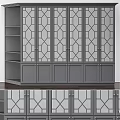 Gray Cabinet With Geometric Pattern Glass Doors And Open Shelves Design