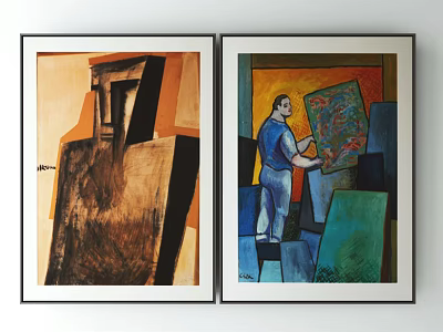 Two Framed Abstract Paintings With Geometric Shapes And Artist Figure Art 3d model