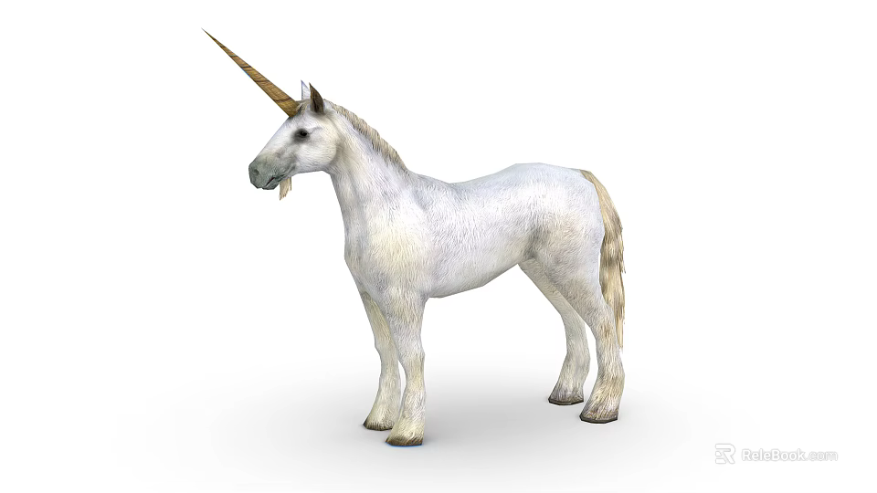 White Unicorn With Golden Horn And Light Colored Mane Standing Isolated On White Background 3d model 