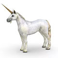 White Unicorn With Golden Horn And Light Colored Mane Standing Isolated On White Background