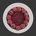 Delicious Pink Cream Cake With Rose Decorations And Chocolate Drizzle On White Plate