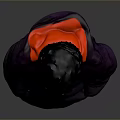 Man Wearing Purple Down Jacket And Purple Pants Standing Against Gray Background