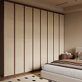 Modern Bedroom Built In Wardrobe With Vertical Stripe Textured Beige And Brown Panels