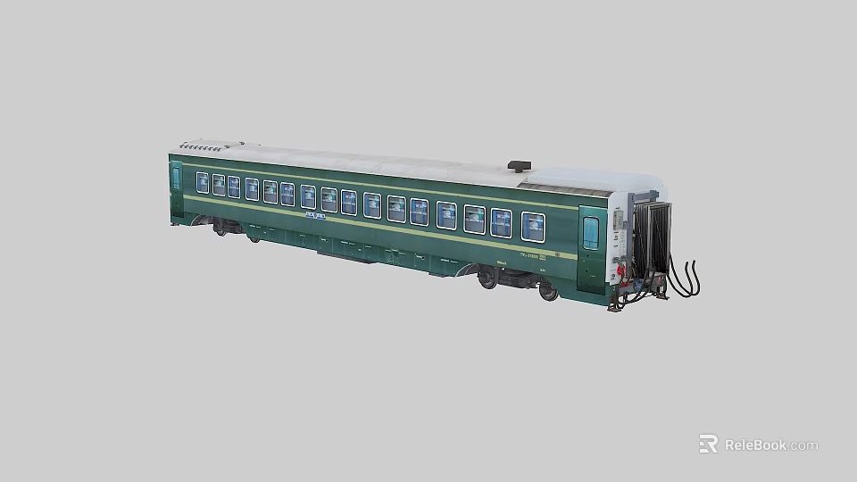 Classic Green Train Carriage Featuring Multiple Windows And White Roof Connection Design 3d model 