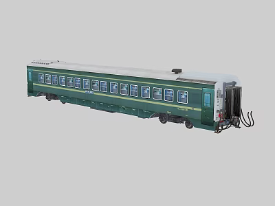 Classic Green Train Carriage Featuring Multiple Windows And White Roof Connection Design 3d model