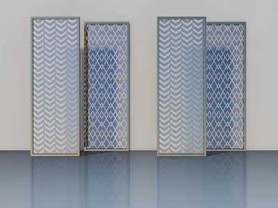 Modern Hinged Doors With Metal Frame Wave And Diamond Pattern Glass Panels 3d model