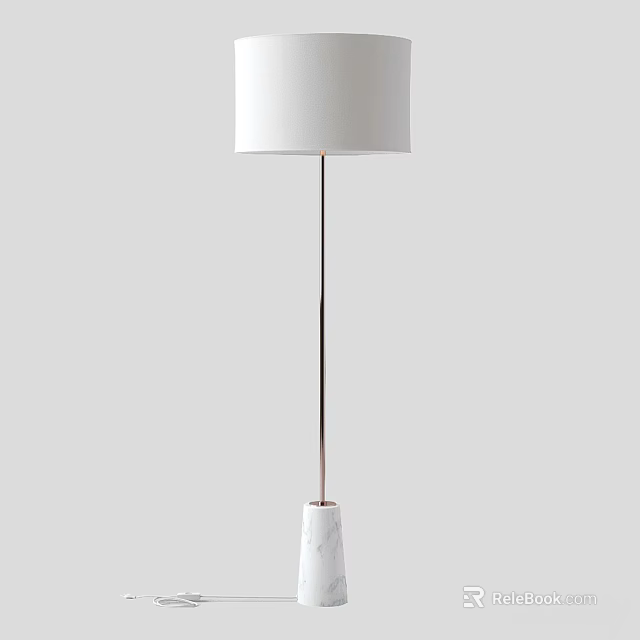 Modern Floor Lamp with White Fabric Shade Rose Gold Metal Pole and Marble Base 3d model 