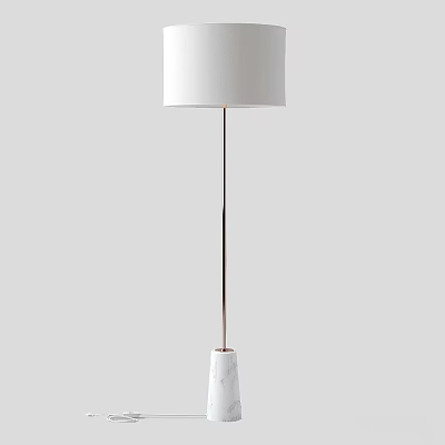 Modern Floor Lamp with White Fabric Shade Rose Gold Metal Pole and Marble Base 3d model