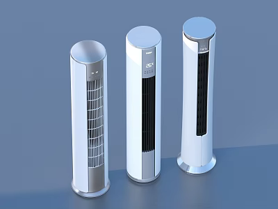 Three Modern Tower Air Cooler Fans with White Silver Sleek Design and Vertical Structure 3d model