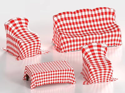 Red and White Checkered Furniture Covers for Sofa Chair and Table Home Use 3d model
