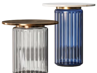 Modern Glass Coffee Table with Ribbed Design and Metal Top in Transparent and Blue 3d model