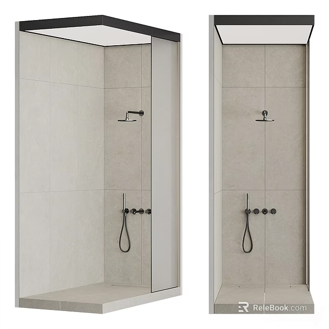 Sleek Modern Shower Head in Tiled Bathroom with Handheld Spray and Wall Mount Design 3d model 