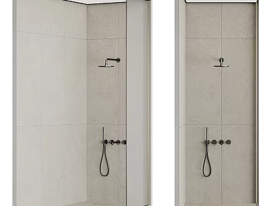 Sleek Modern Shower Head in Tiled Bathroom with Handheld Spray and Wall Mount Design 3d model