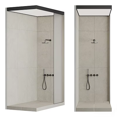 Sleek Modern Shower Head in Tiled Bathroom with Handheld Spray and Wall Mount Design 3d model