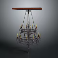 Vintage Metal Chandelier Furniture With Wooden Top And Ornate Candle Shaped Lights