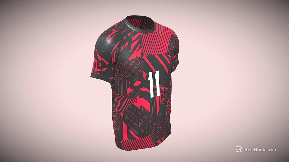 Red And Black Sports Jersey With Geometric Patterns And Number Eleven 3d model 