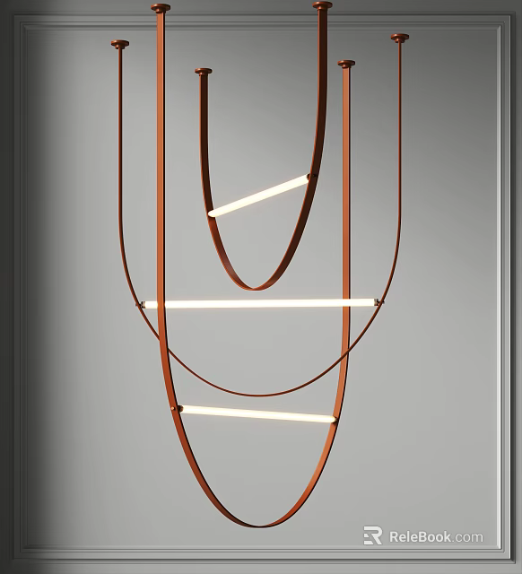 Modern Contemporary Chandelier With Geometric Metal Rings And LED Light Tubes 3d model 
