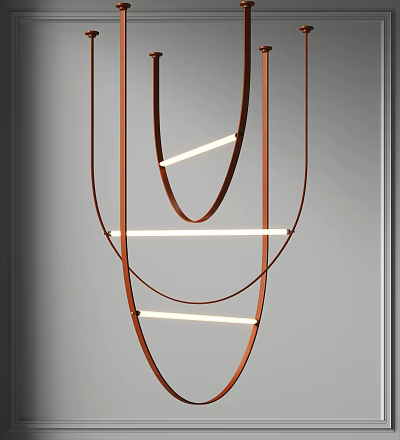 Modern Contemporary Chandelier With Geometric Metal Rings And LED Light Tubes 3d model