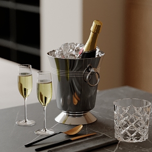 Modern wine combination water glass wine glass bottle ice cube soup 3d model