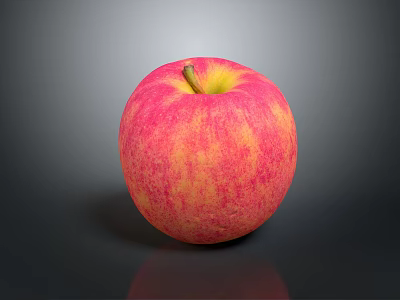 Fresh Ripe Red Yellow Apple with Green Stem on Smooth Gray Surface 3d model