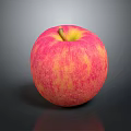 Fresh Ripe Red Yellow Apple with Green Stem on Smooth Gray Surface