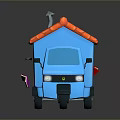 Blue Van Featuring Red Roof And Bookshelves With Books And Paper Planes