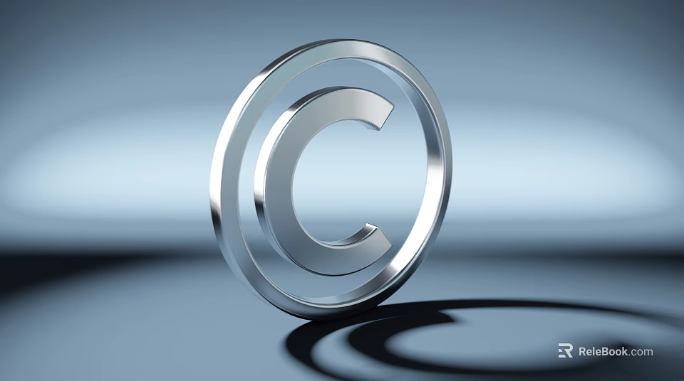 Shiny Silver Metallic Copyright Symbol With 3D Design And Shadow Effect 3d model 