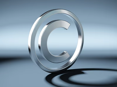 Shiny Silver Metallic Copyright Symbol With 3D Design And Shadow Effect 3d model
