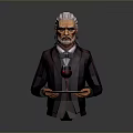 Elderly Man With White Hair Beard Holding Tray With Wine Glass In Suit Bow Tie