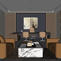 Modern Office Interior Design With Leather Sofas Desk Chairs And Wall Art 3d model