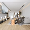 Modern Open Living Dining Room With Wooden Cabinets White Countertop And Green Chairs