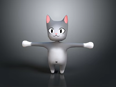 Gray Cat With Pink Ears White Face And Outstretched Arms 3d model