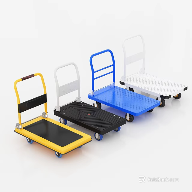 Functional Utility Carts In Yellow Black Blue White With Platform Handles For Transport 3d model 
