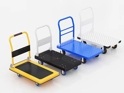 Functional Utility Carts In Yellow Black Blue White With Platform Handles For Transport 3d model